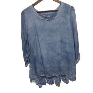 Prontomoda Giusy‎ Blouse Womens S Gray Silk Layered Lace 3/4 Sleeve Lightweight
